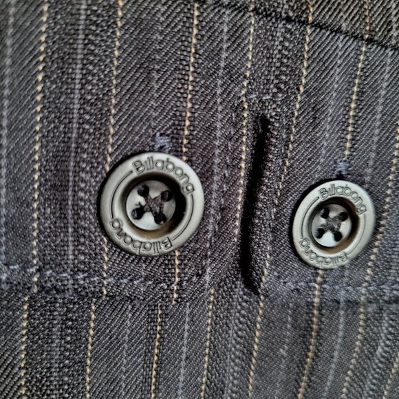 Billabong Denim Blazer Womens Small Black Pinstripe Patch Crest Academia Preppy - Picture 8 of 16
